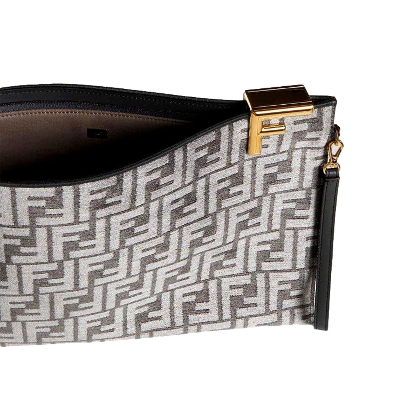 Fendi FF Anthracite Gray Chenille Jacquard Wristlet Clutch Bag
