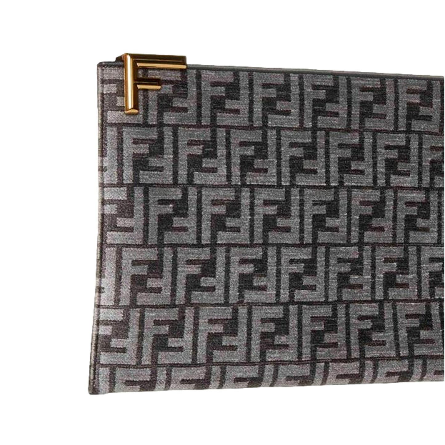 Fendi FF Anthracite Gray Chenille Jacquard Wristlet Clutch Bag