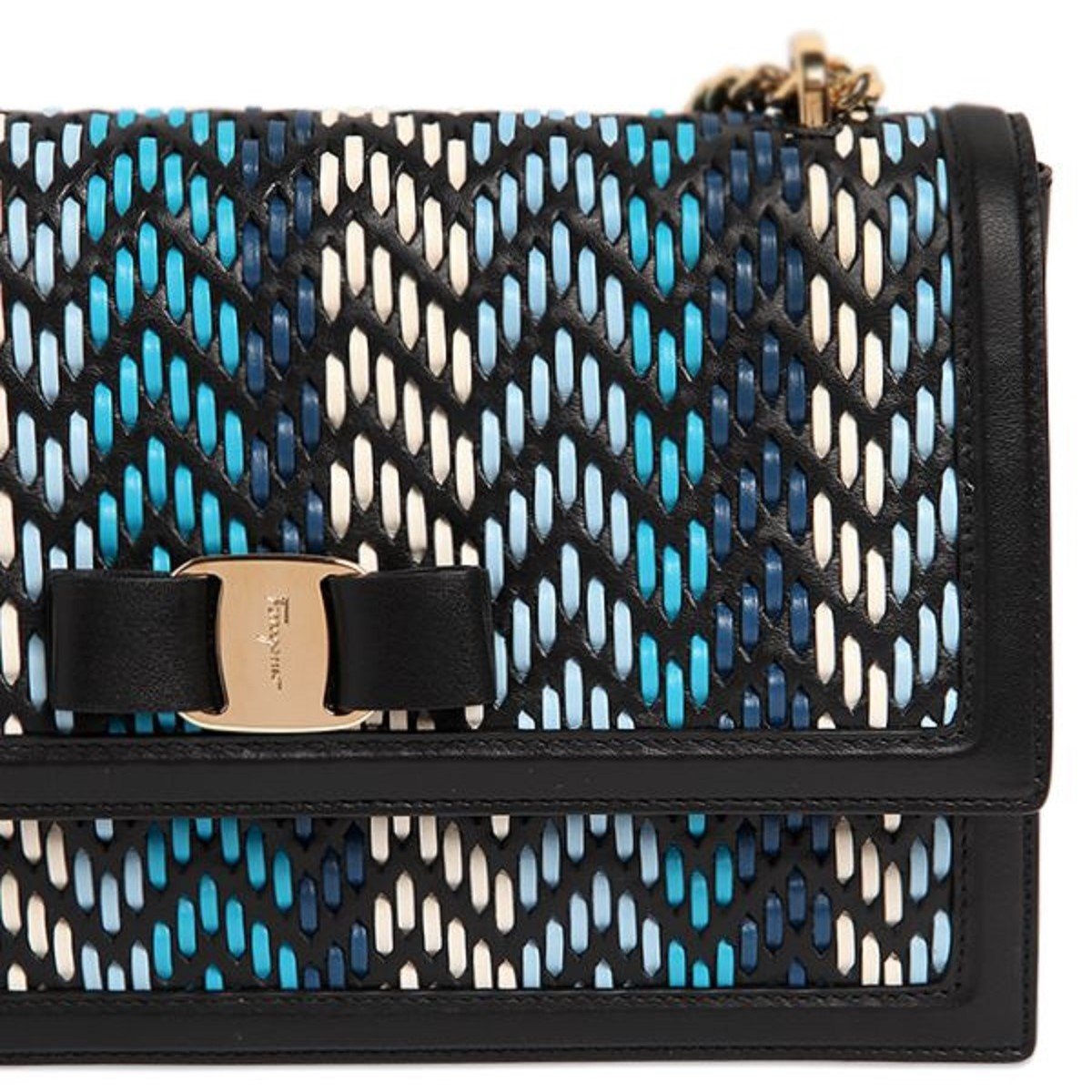 Ferragamo Ginny Multi Blue Plaited Calf Leather Shoulder Handbag G172/01