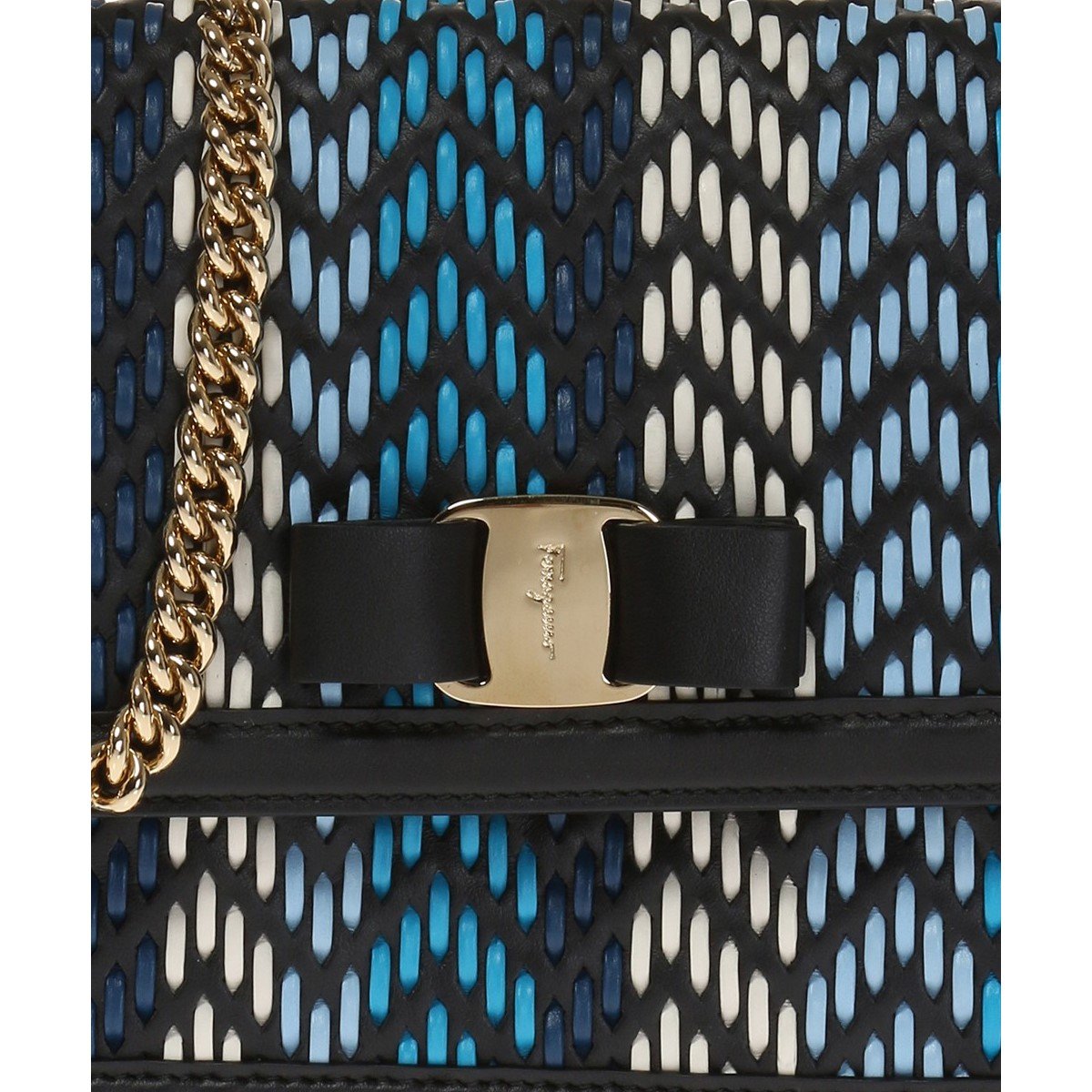 Ferragamo Ginny Multi Blue Plaited Calf Leather Shoulder Handbag G172/01