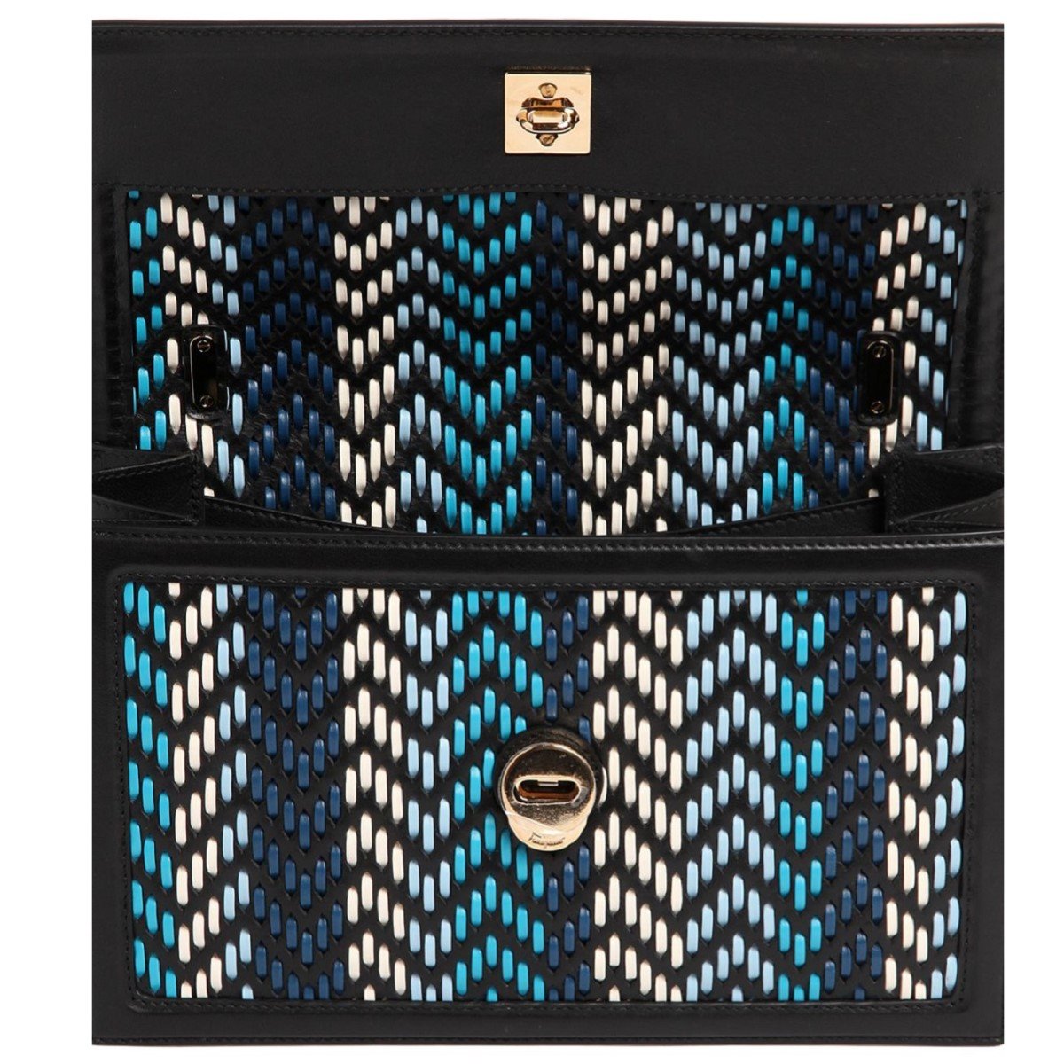 Ferragamo Ginny Multi Blue Plaited Calf Leather Shoulder Handbag G172/01