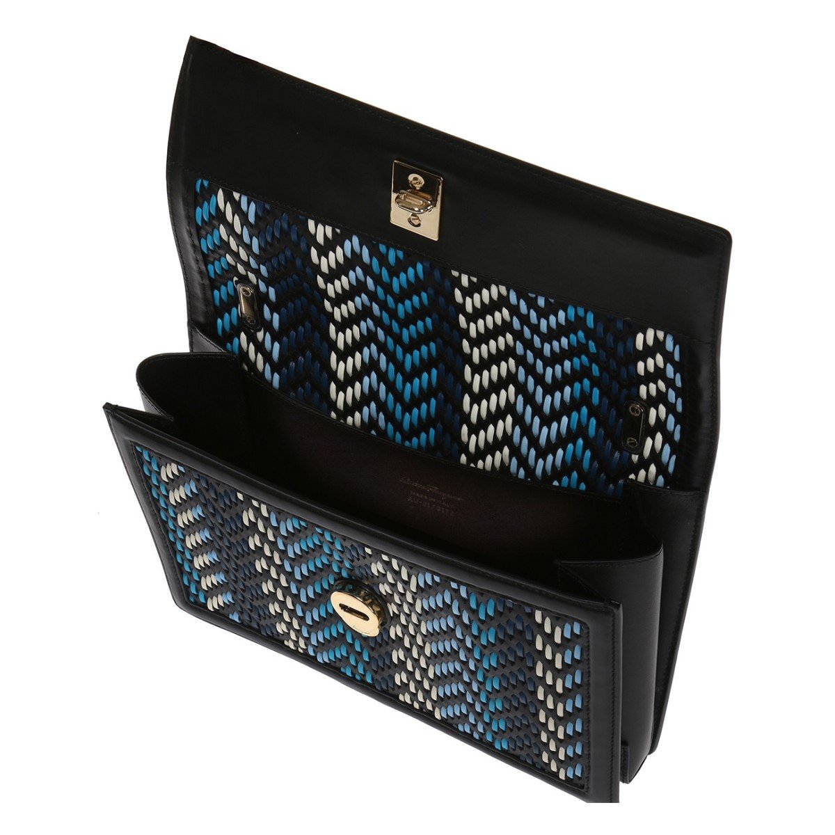 Ferragamo Ginny Multi Blue Plaited Calf Leather Shoulder Handbag G172/01