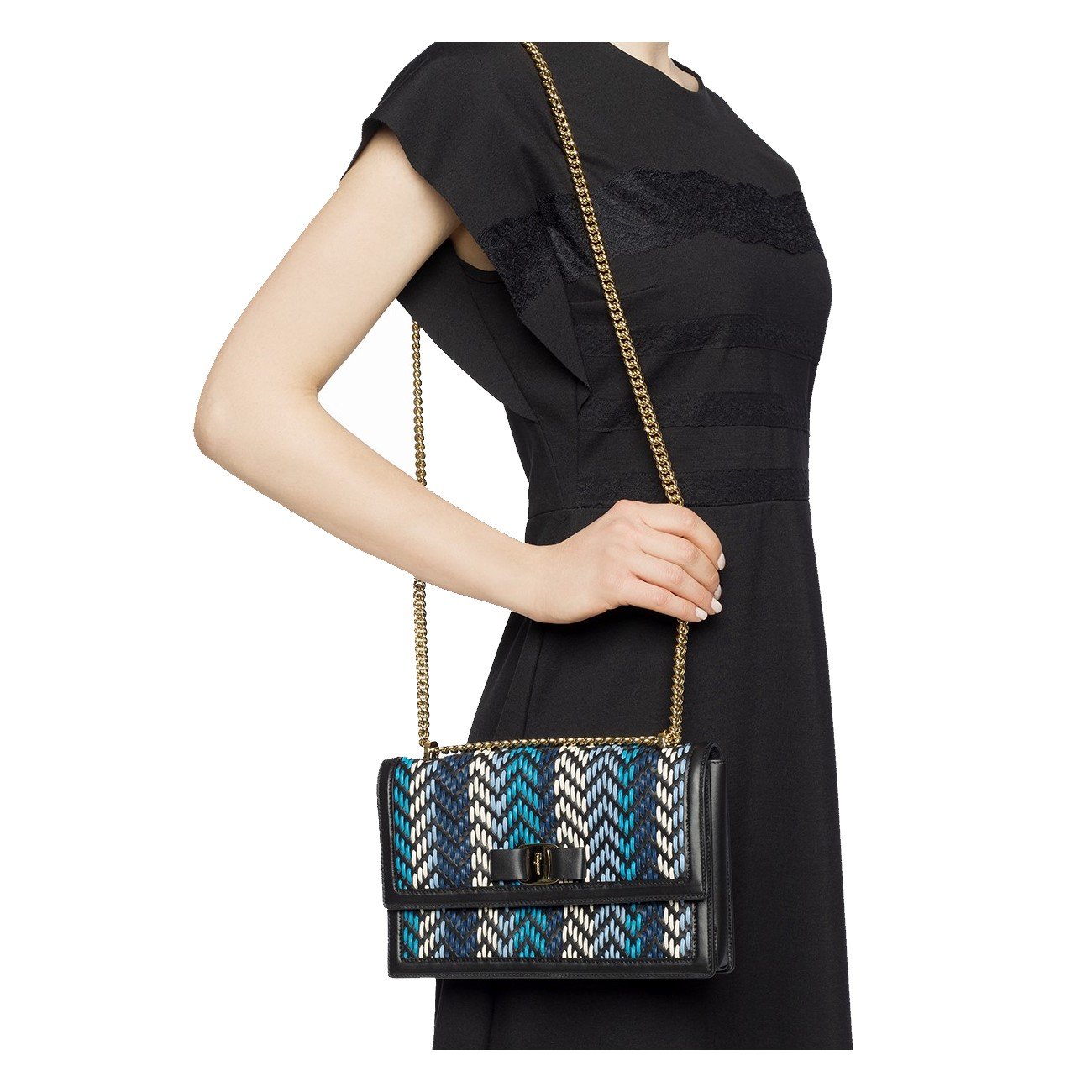 Ferragamo Ginny Multi Blue Plaited Calf Leather Shoulder Handbag G172/01