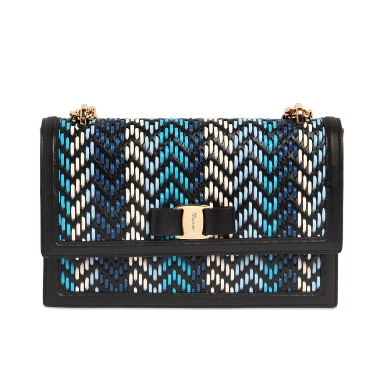 Ferragamo Ginny Multi Blue Plaited Calf Leather Shoulder Handbag G172/01