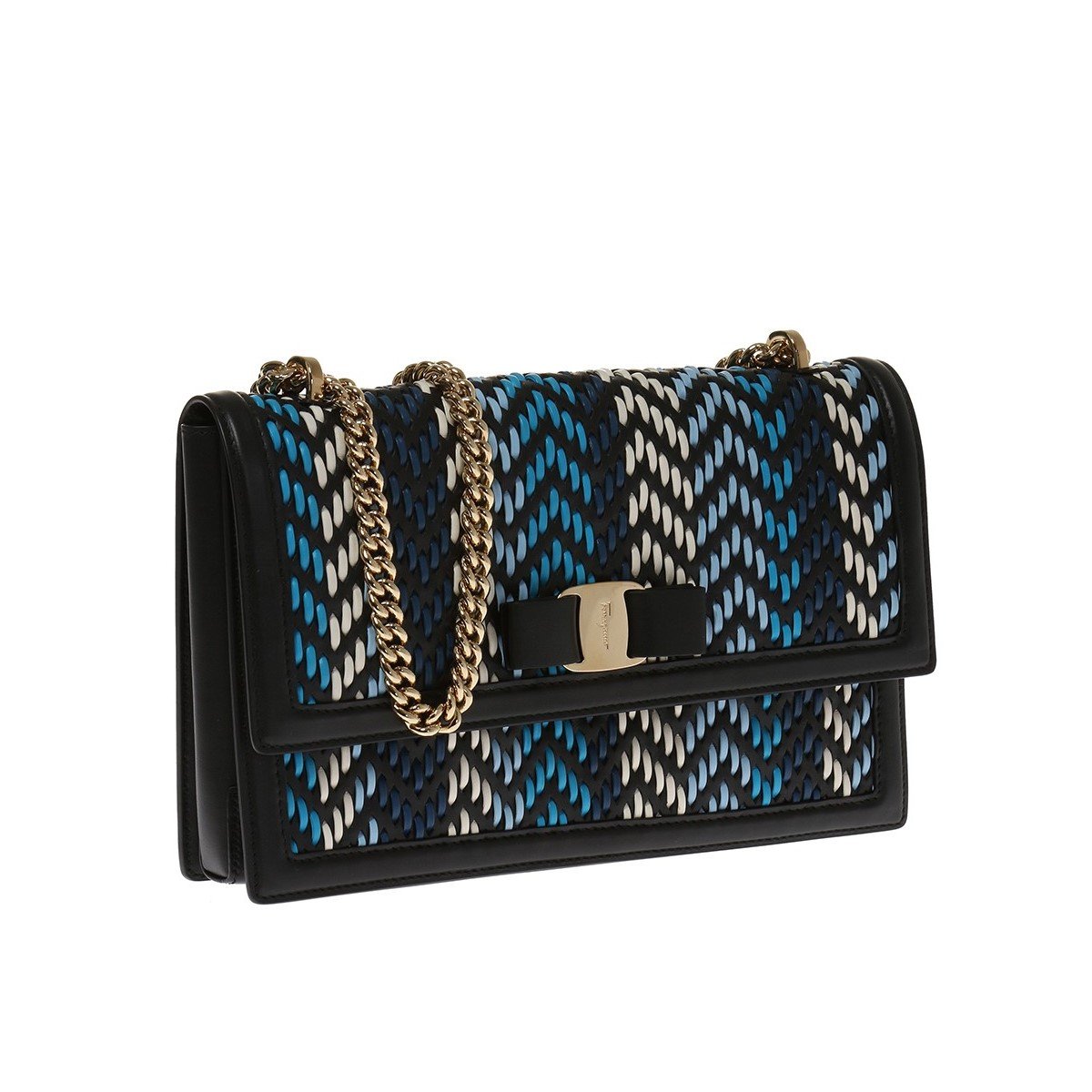 Ferragamo Ginny Multi Blue Plaited Calf Leather Shoulder Handbag G172/01