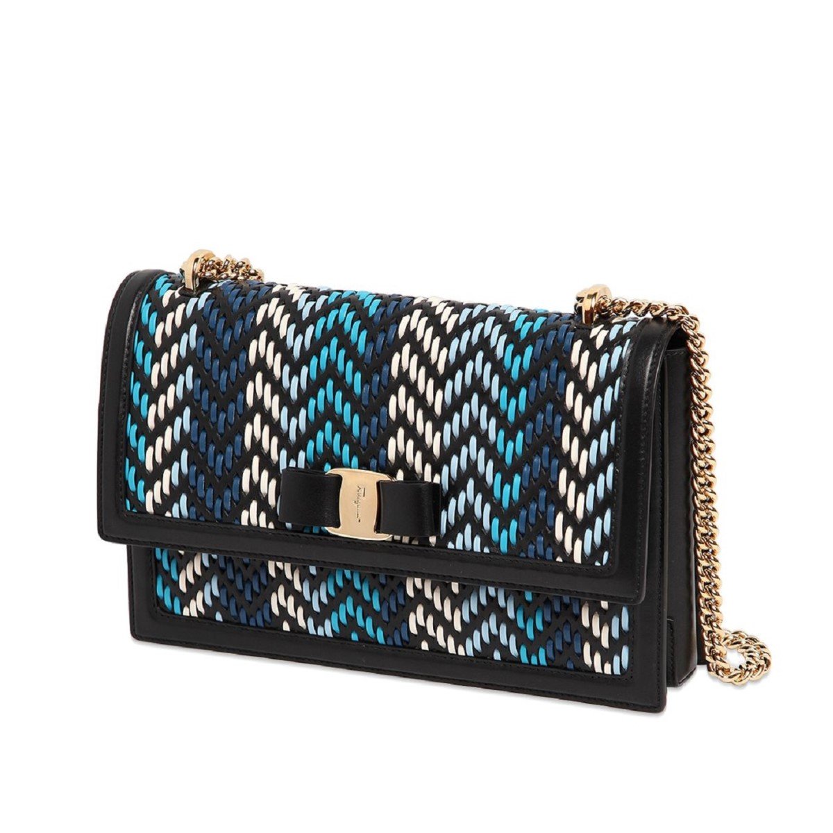 Ferragamo Ginny Multi Blue Plaited Calf Leather Shoulder Handbag G172/01