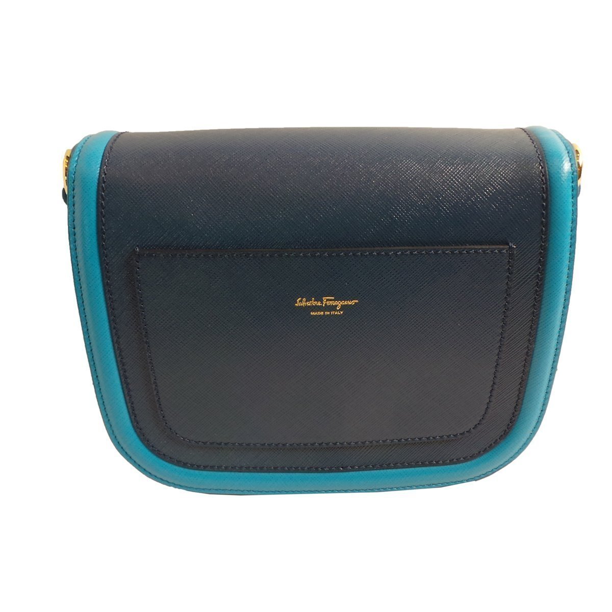 Ferragamo Greta Blue Cross Grain Calf Leather Gancini Crossbody Bag