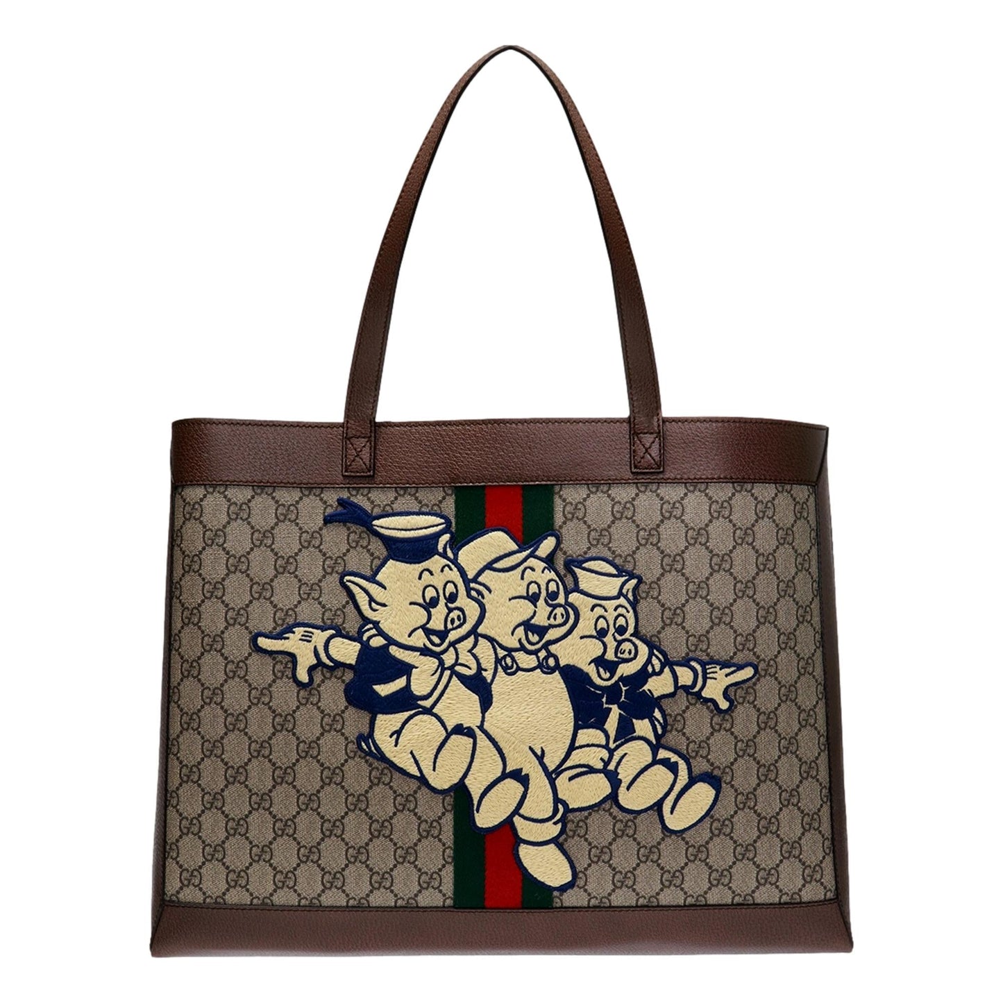 Gucci Three Little Pigs Ophidia GG Supreme Beige Canvas Large Tote