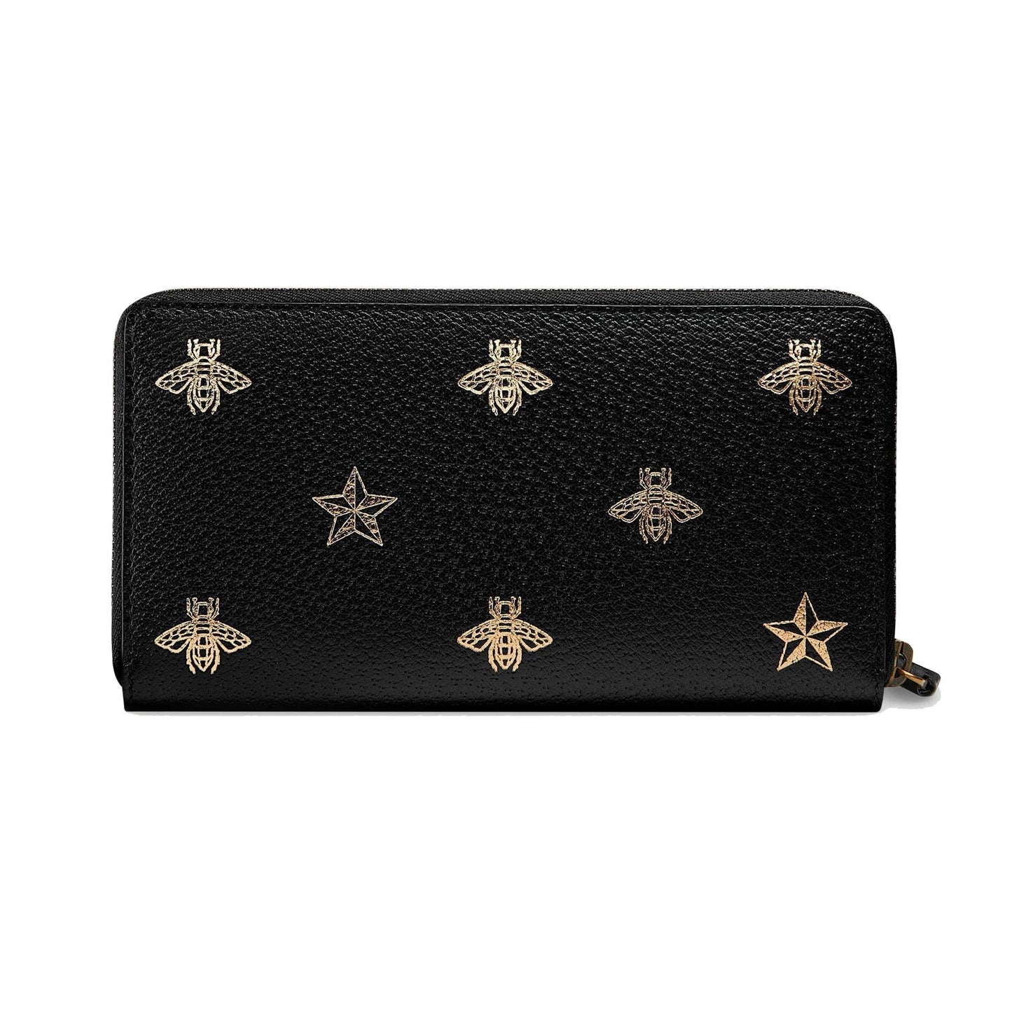Gucci Bee Star Black Leather Continental Zip Around Wallet 495062