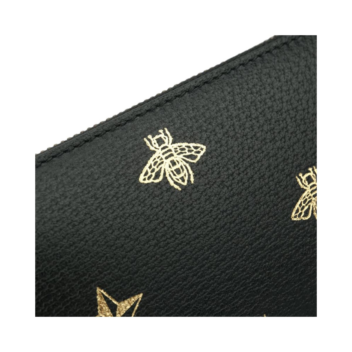 Gucci Bee Star Black Leather Continental Zip Around Wallet 495062