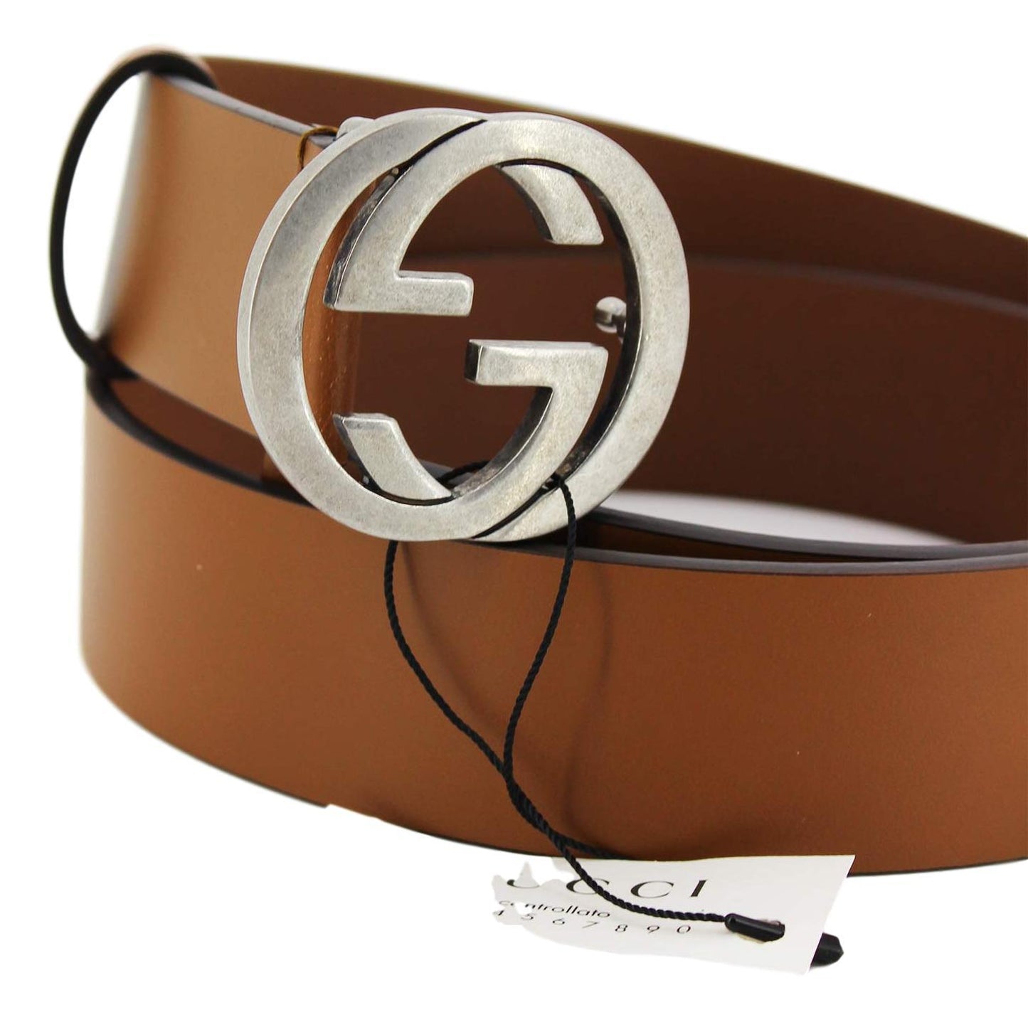 Gucci Brown Leather Silver Hardware Interlocking G Buckle Belt 95/38