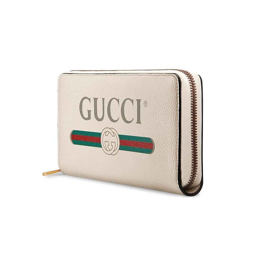 Gucci Cripto Logo White Leather Zip Around Continental Wallet 496317