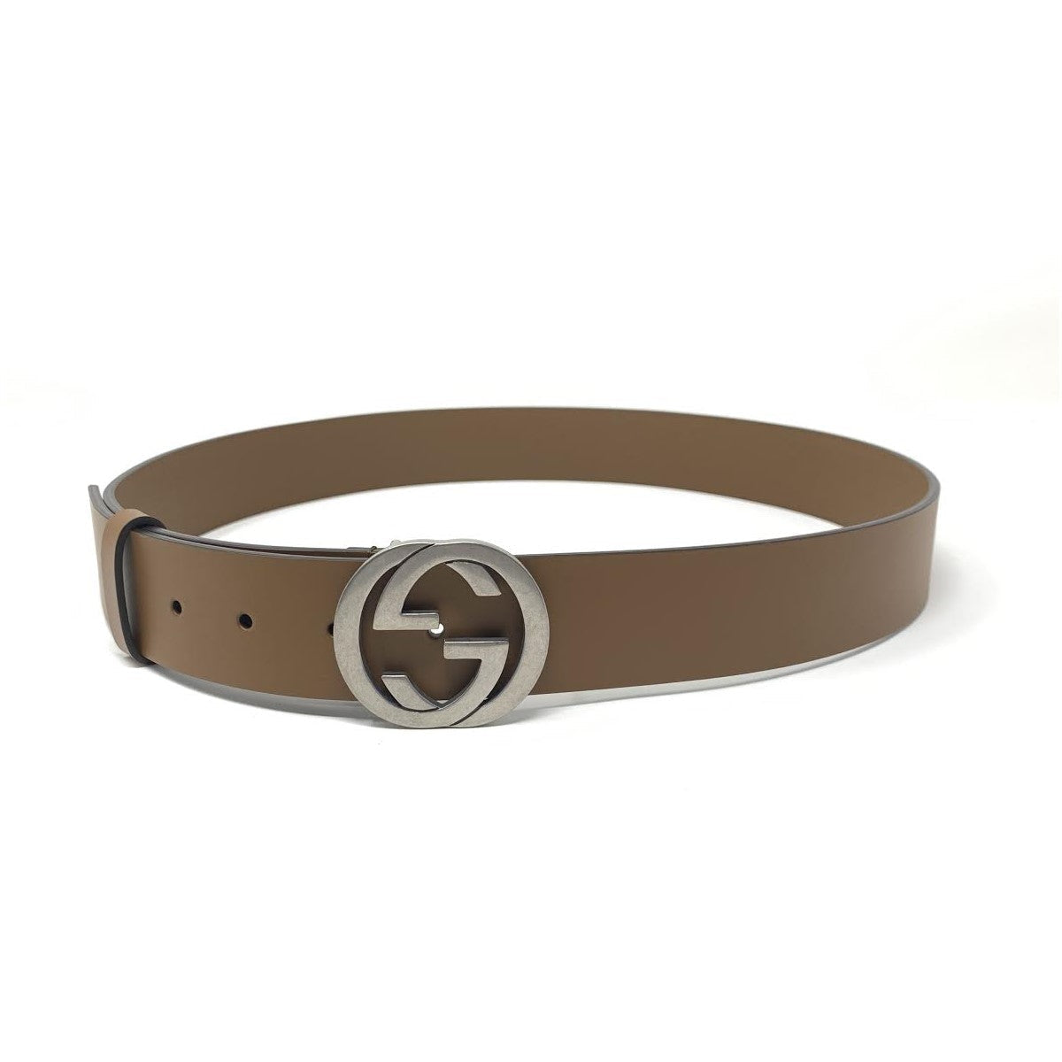Gucci Mens Cuir Brown Leather Interlocking GG Buckle 85/34 Belt 546389