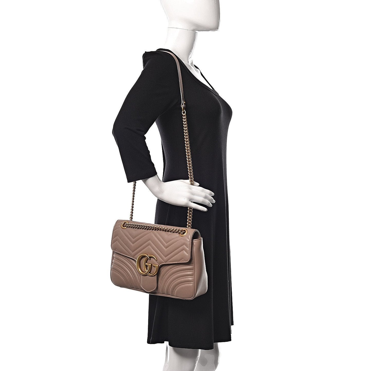 Gucci Marmont Dusty Pink Leather GG Matelasse Flap Shoulder Bag 443496