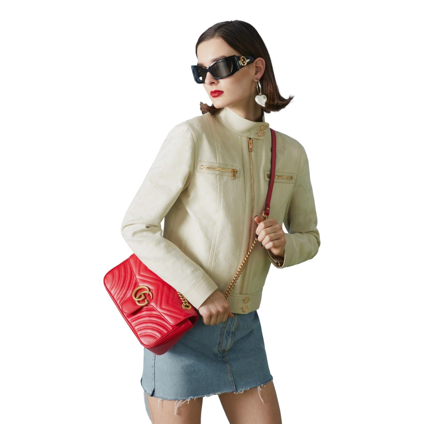 Gucci GG Marmont Hibiscus Red Matelasse Leather Small Shoulder Bag