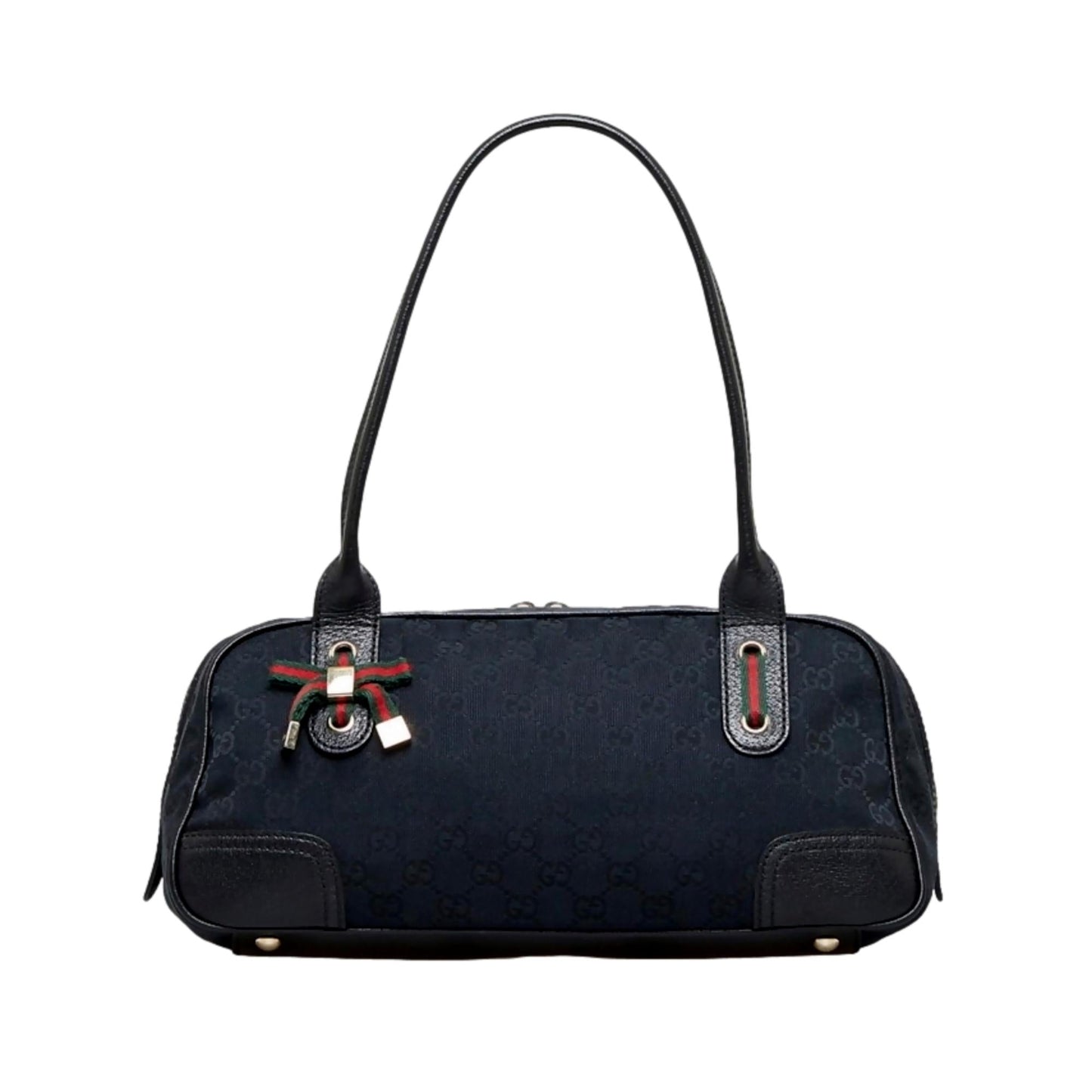 Gucci GG Supreme Canvas Princy Bow Black Leather Trim Boston Bag