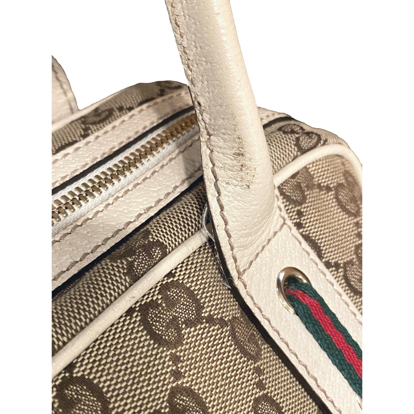 Gucci GG Supreme Canvas Princy Bow Ivory Leather Trim Boston Bag