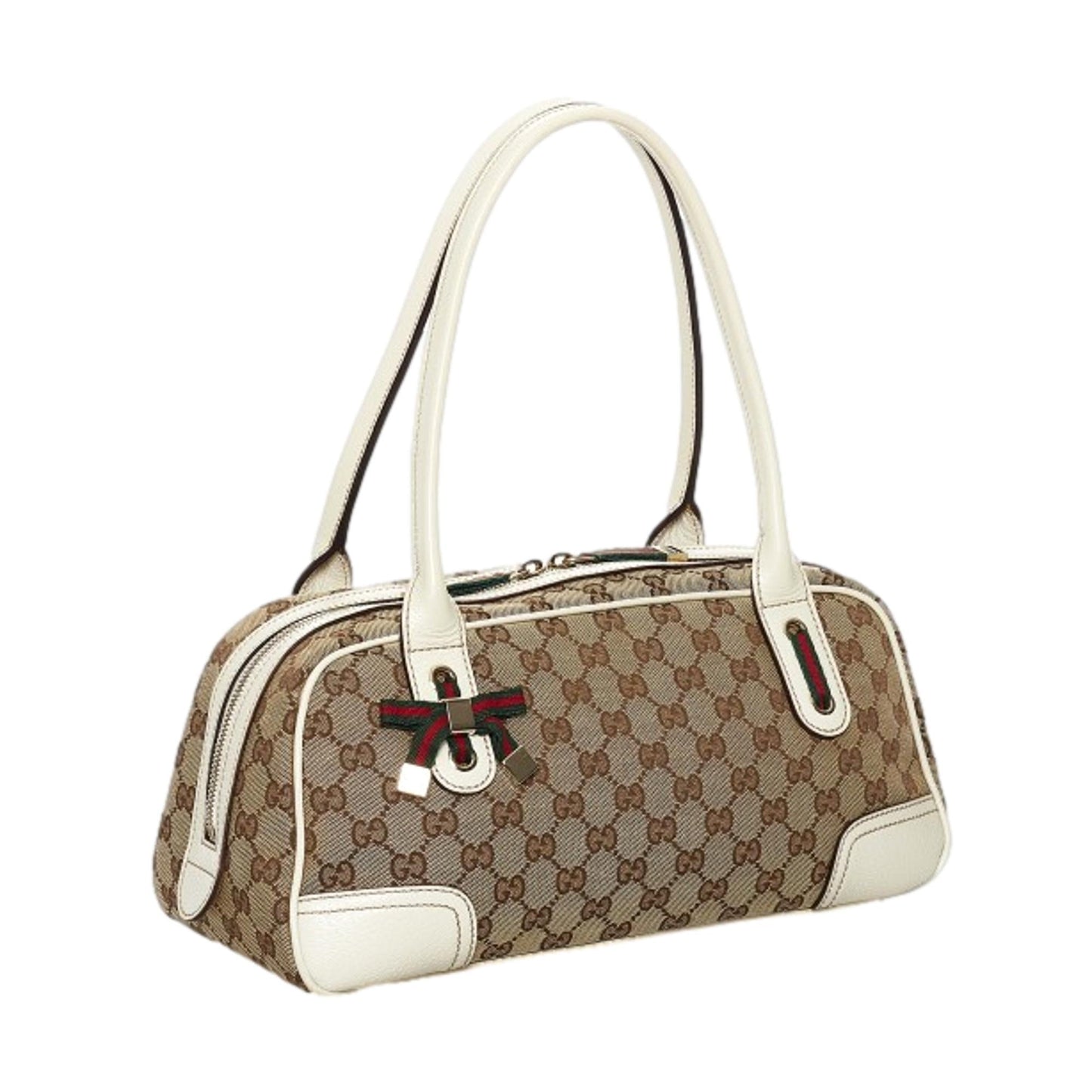 Gucci GG Supreme Canvas Princy Bow Ivory Leather Trim Boston Bag