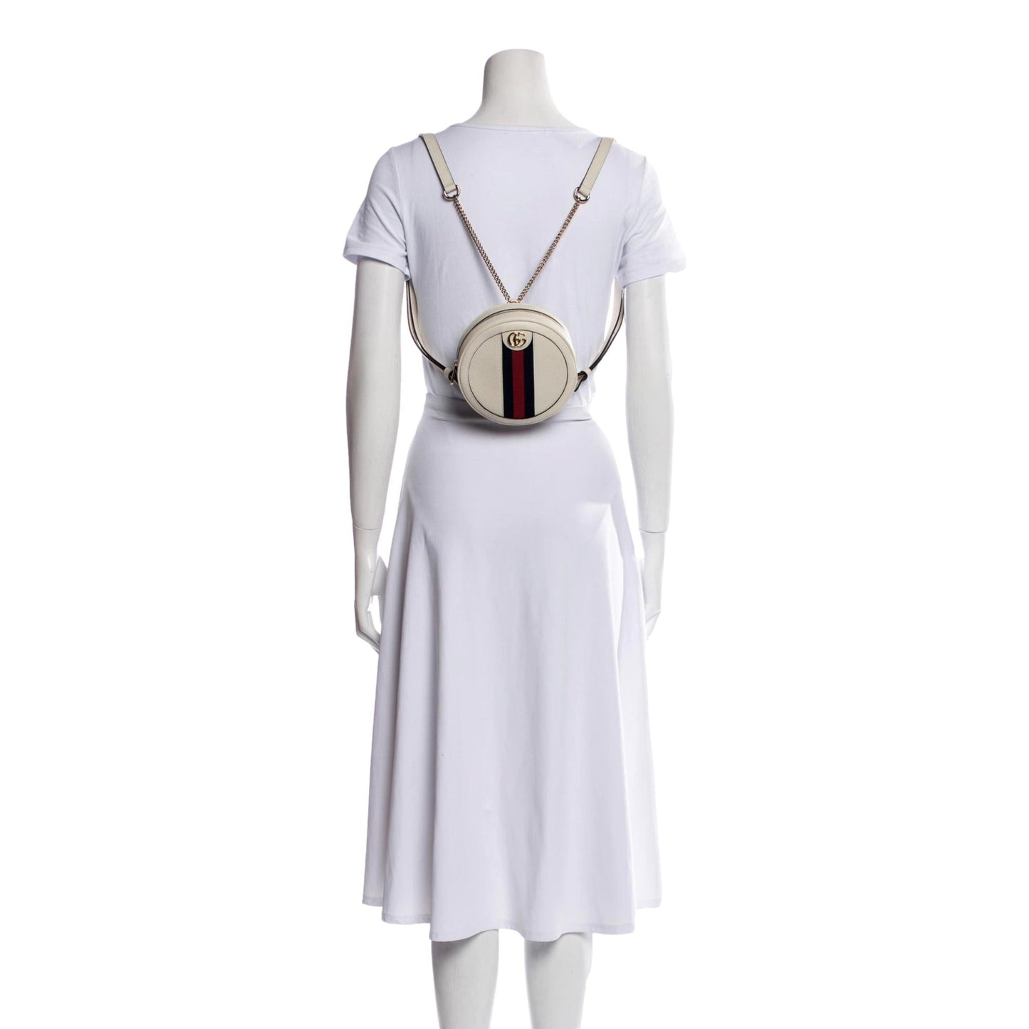 Gucci Grained Calfskin Web Mini Ophidia Round Backpack White