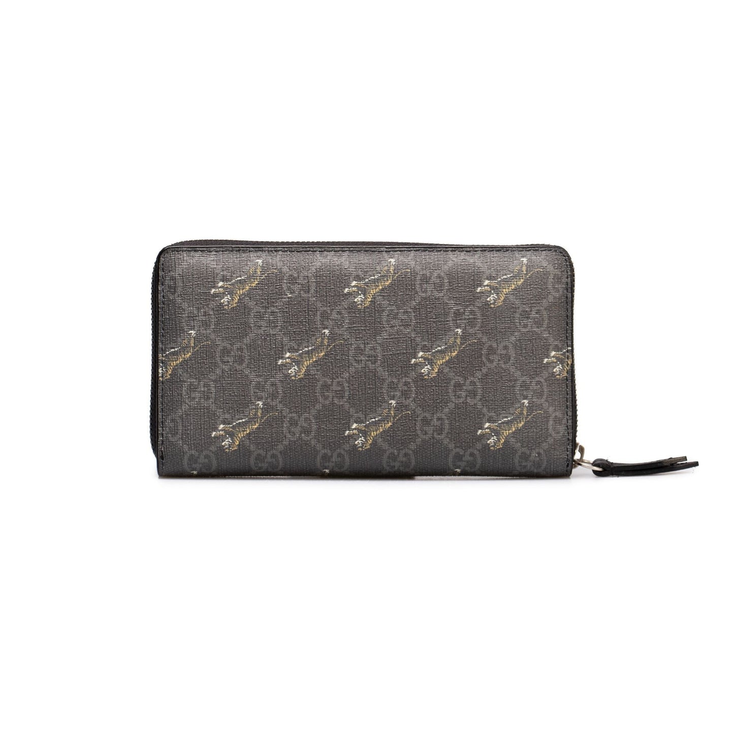 Gucci GG Supreme Canvas Grey Tiger Print Zip Around Wallet 575135