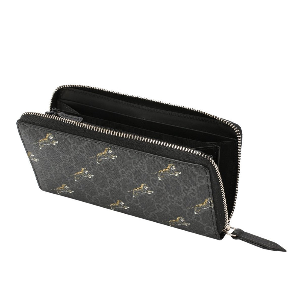 Gucci GG Supreme Canvas Grey Tiger Print Zip Around Wallet 575135