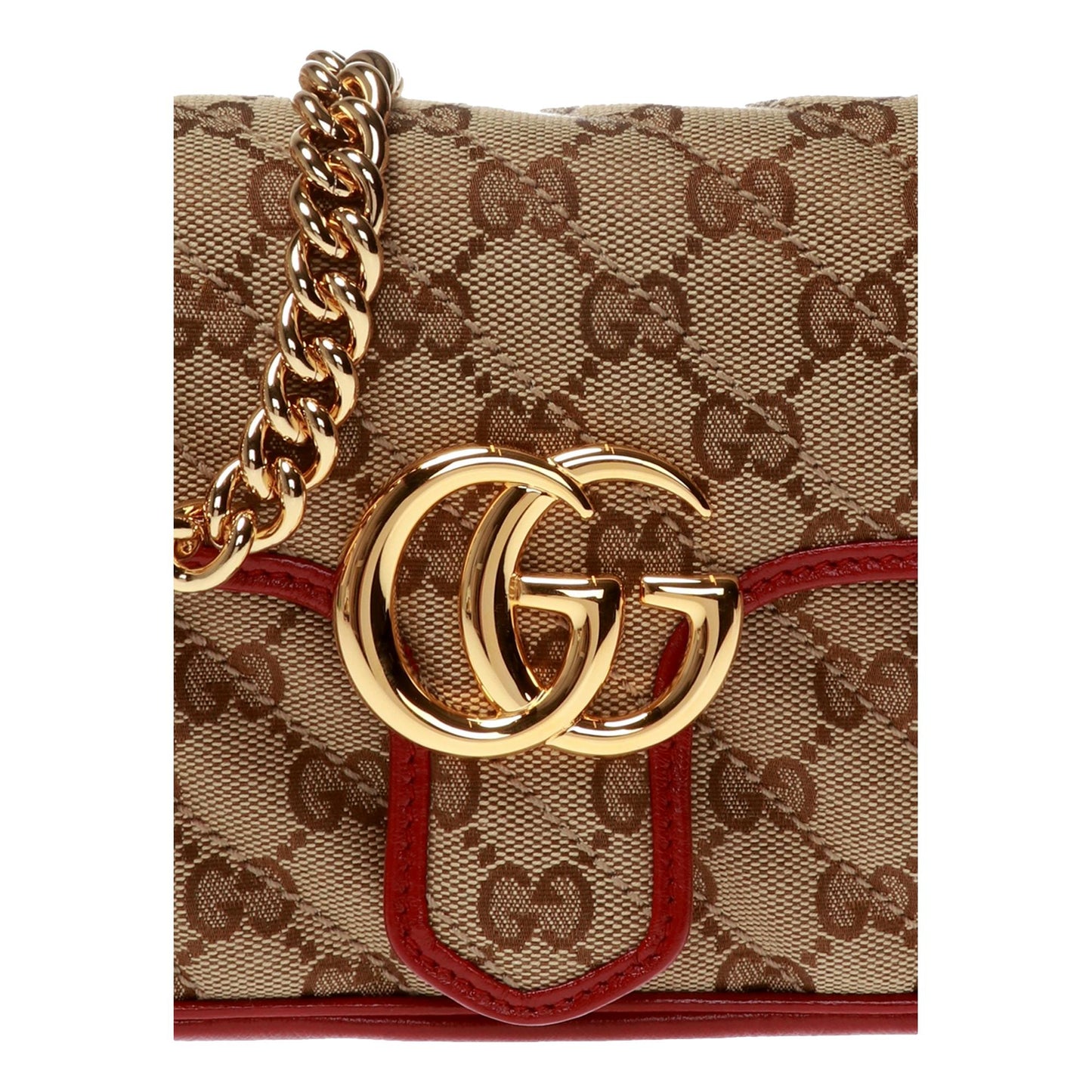 Gucci Marmont Beige Printed Canvas Red Leather Trim Shoulder Bag