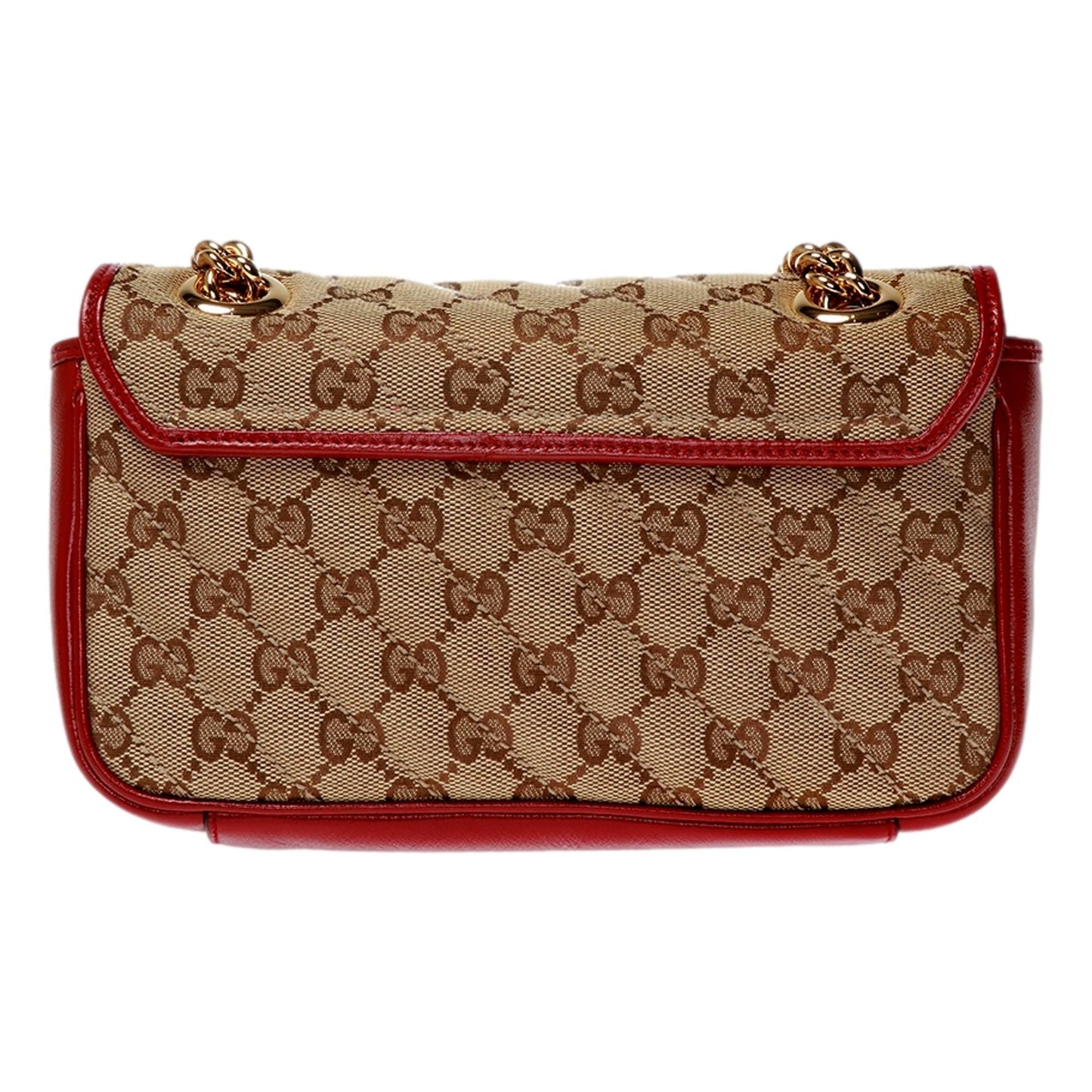 Gucci Marmont Beige Printed Canvas Red Leather Trim Shoulder Bag 446744