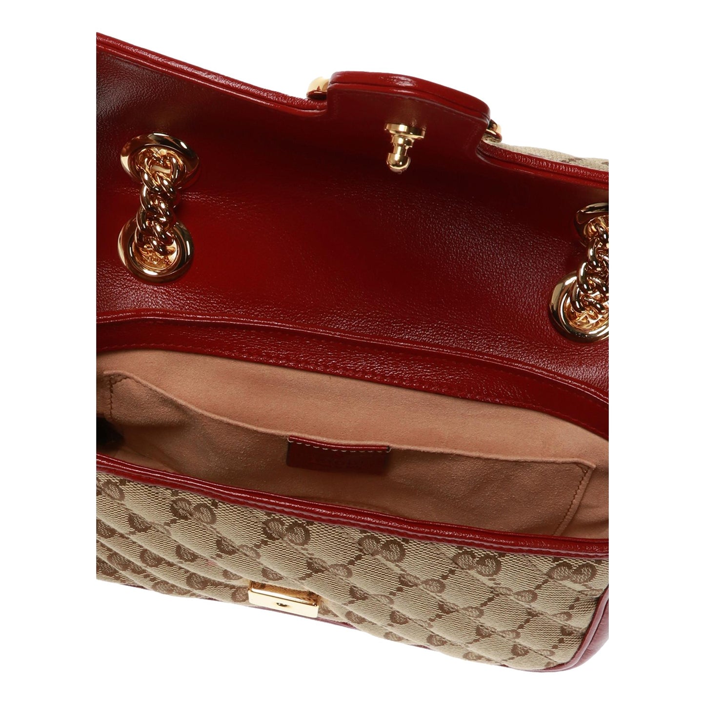 Gucci Marmont Beige Printed Canvas Red Leather Trim Shoulder Bag 446744
