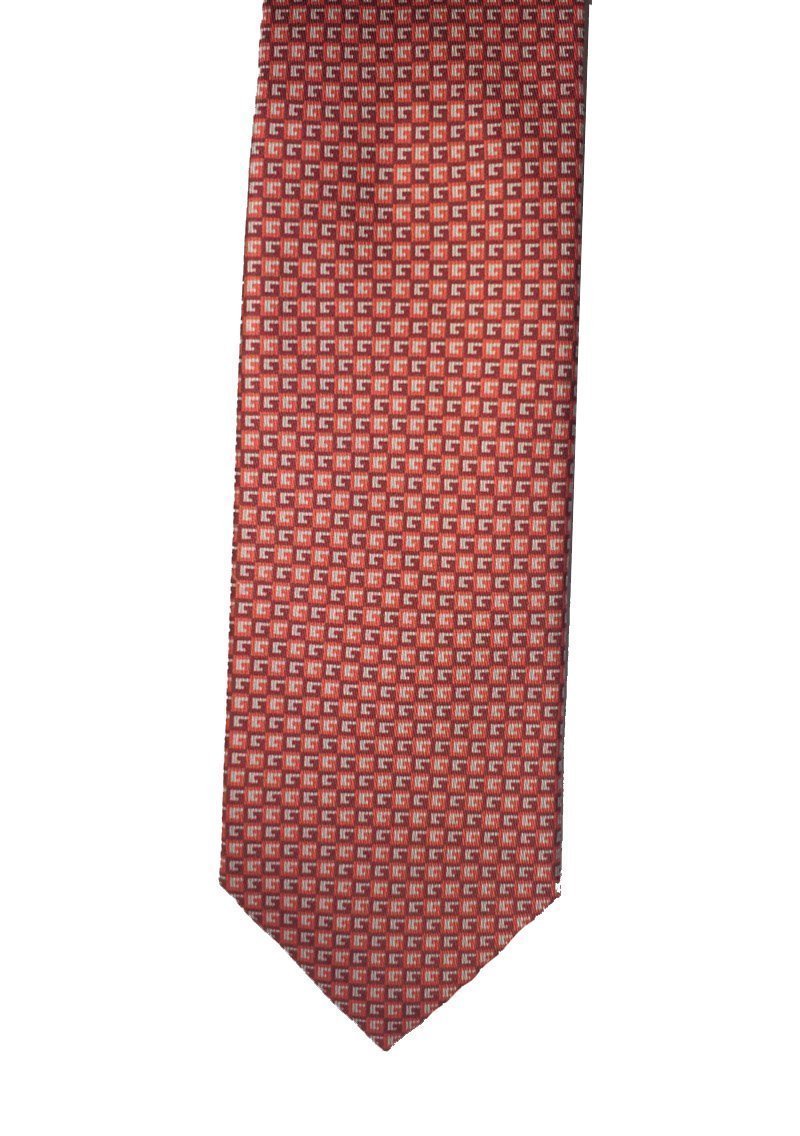 Gucci Men's Geometric Red Orange Silk Necktie 349407
