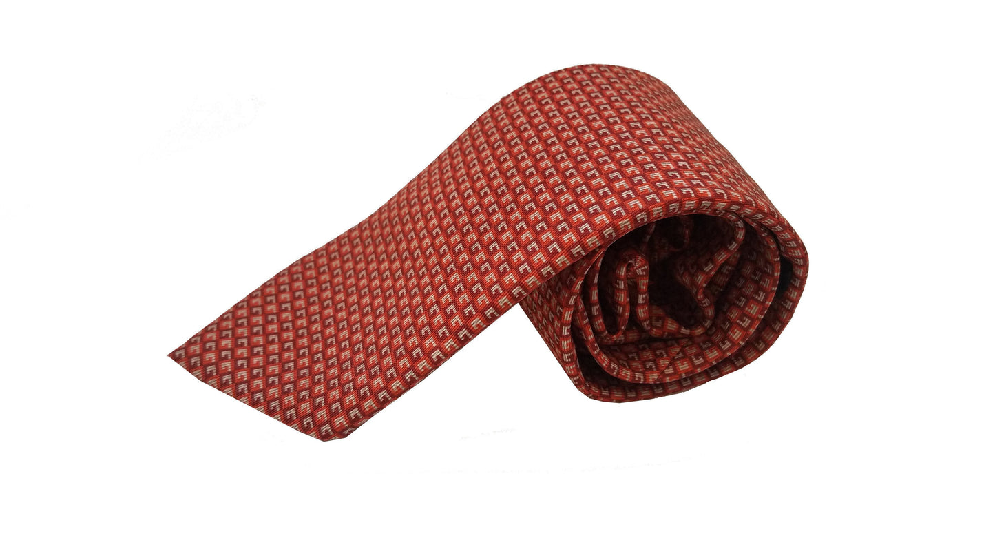 Gucci Men's Geometric Red Orange Silk Necktie 349407
