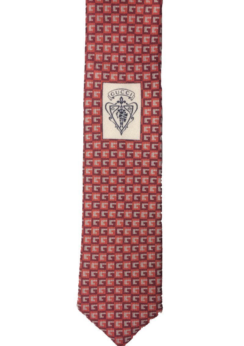 Gucci Men's Geometric Red Orange Silk Necktie 349407