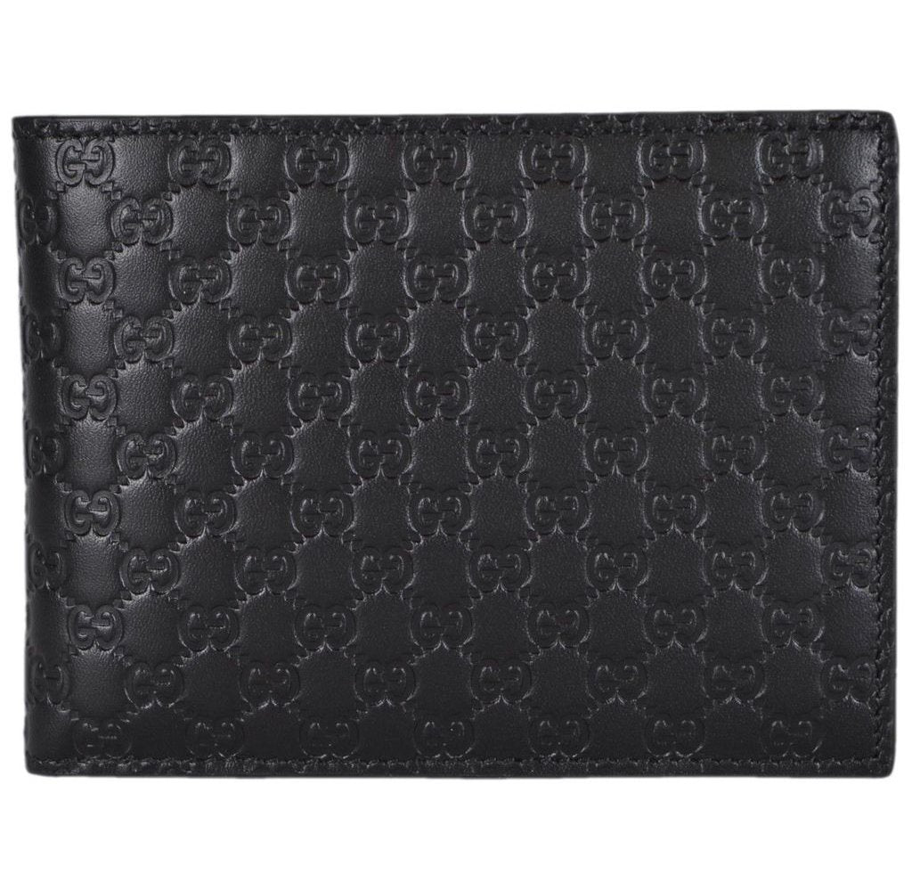 Gucci Men's Microguccissima GG Embossed Black Leather Trifold Wallet