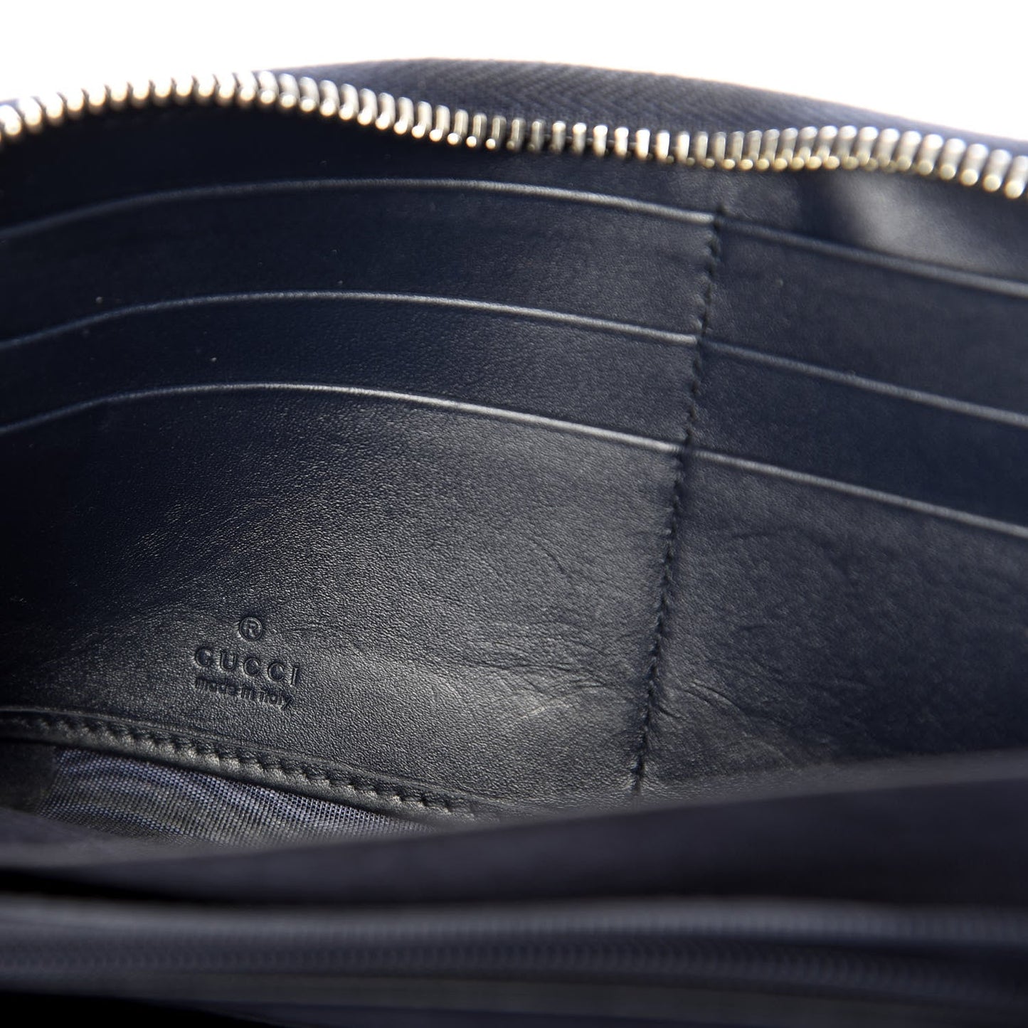 Gucci Navy Blue Leather Guccissima Web Stripe Long Zip Wallet 408831