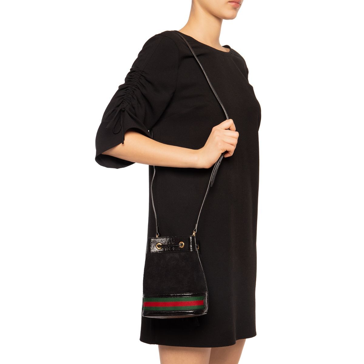 Gucci Ophidia Mini Textured Leather-Trimmed Suede Bucket Bag 550620
