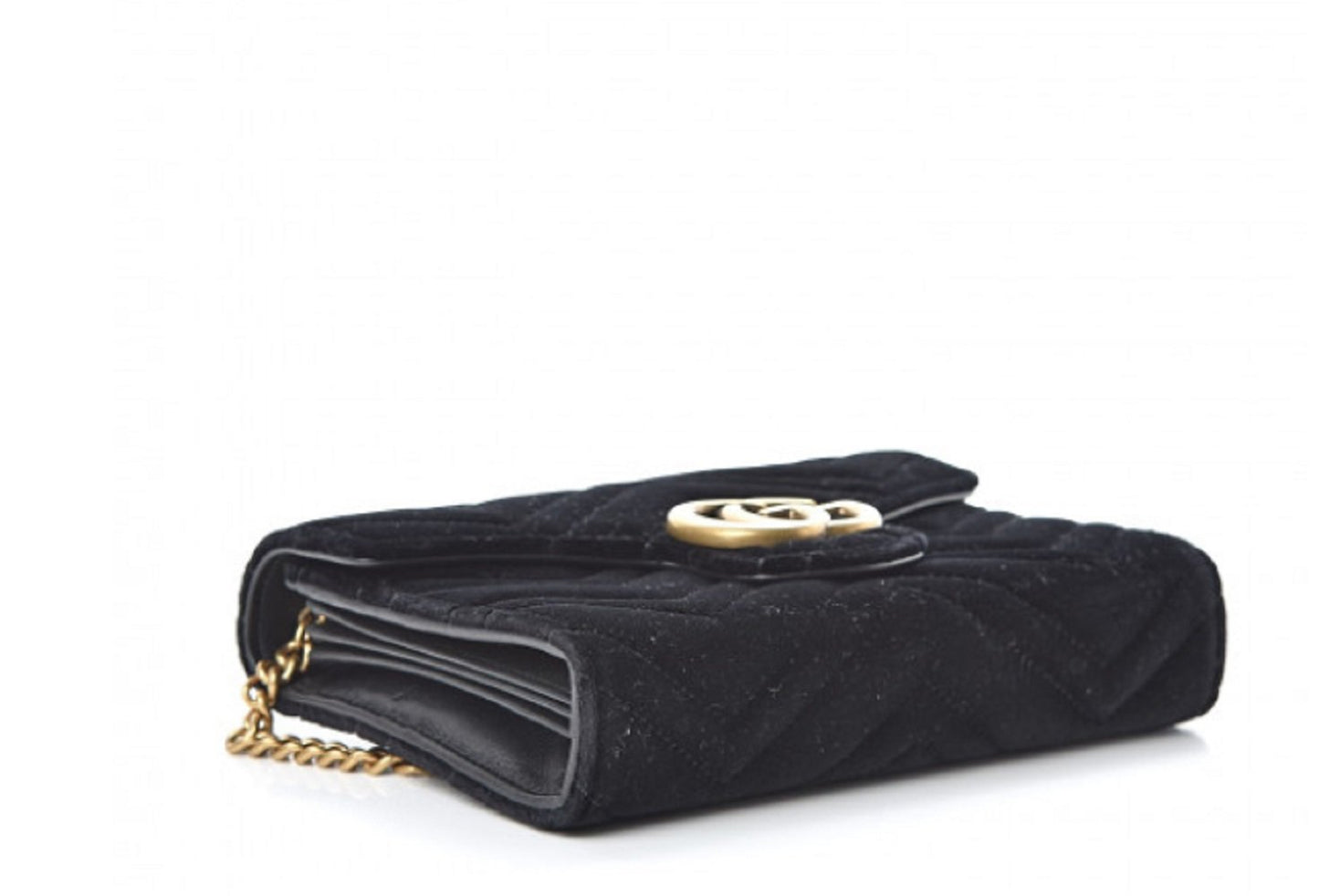 Gucci Small Black Velvet Matelasse GG Marmont Chain Wallet Crossbody 474575
