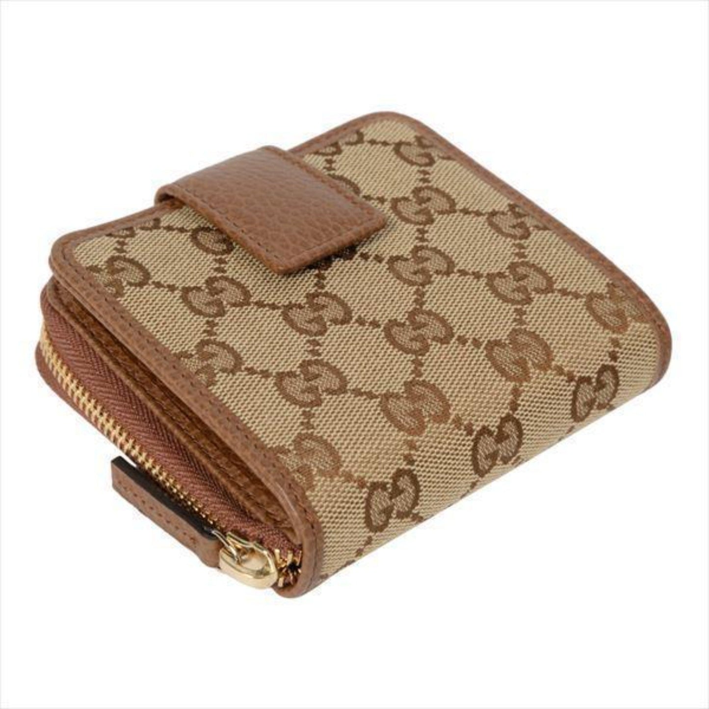 Gucci Beige Original GG Canvas Brown Leather Trim Wallet