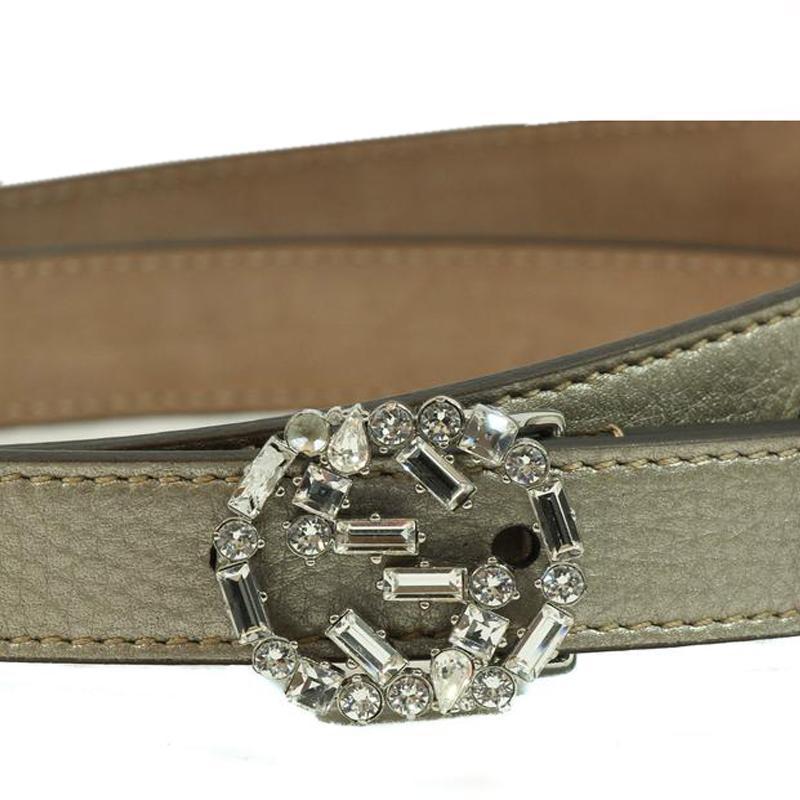 Gucci Women's Metallic Beige Crystal GG Belt 354380 Size: 38