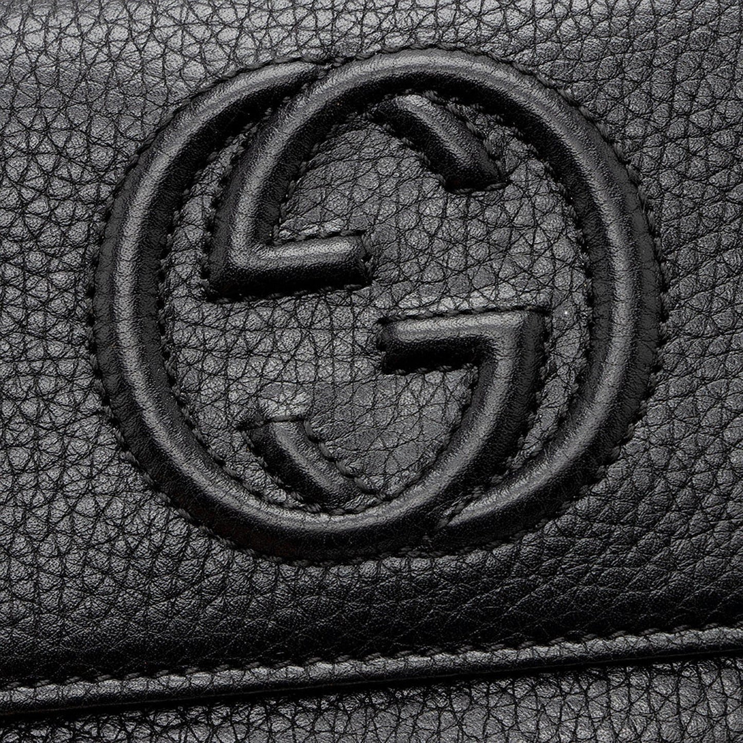 Gucci Soho Cellarius Black Long Flap Wallet Clutch Black Pebbled Leather