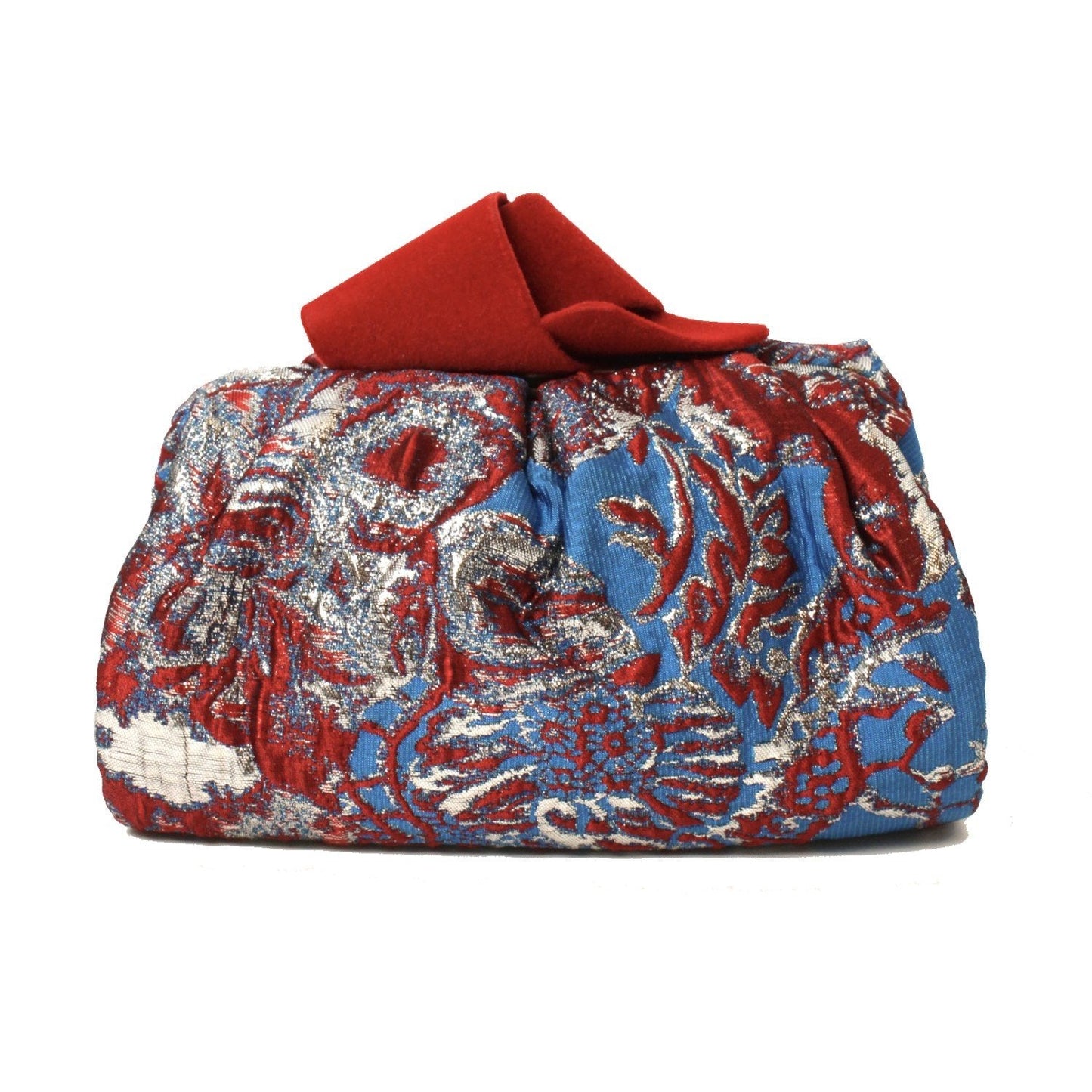Jimmy Choo Cara Floral Brocade Flocked Knot Closure Clutch FBK/ROBOT