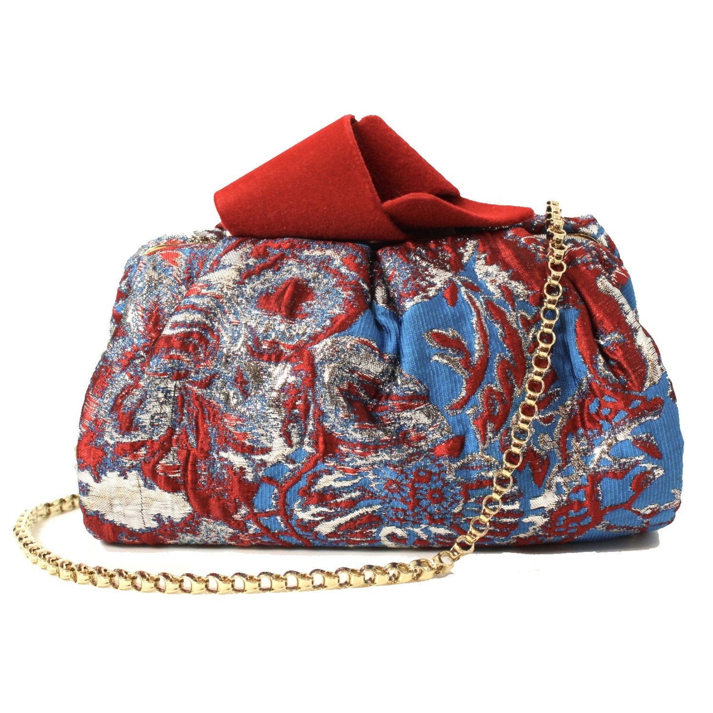 Jimmy Choo Cara Floral Brocade Flocked Knot Closure Clutch FBK/ROBOT