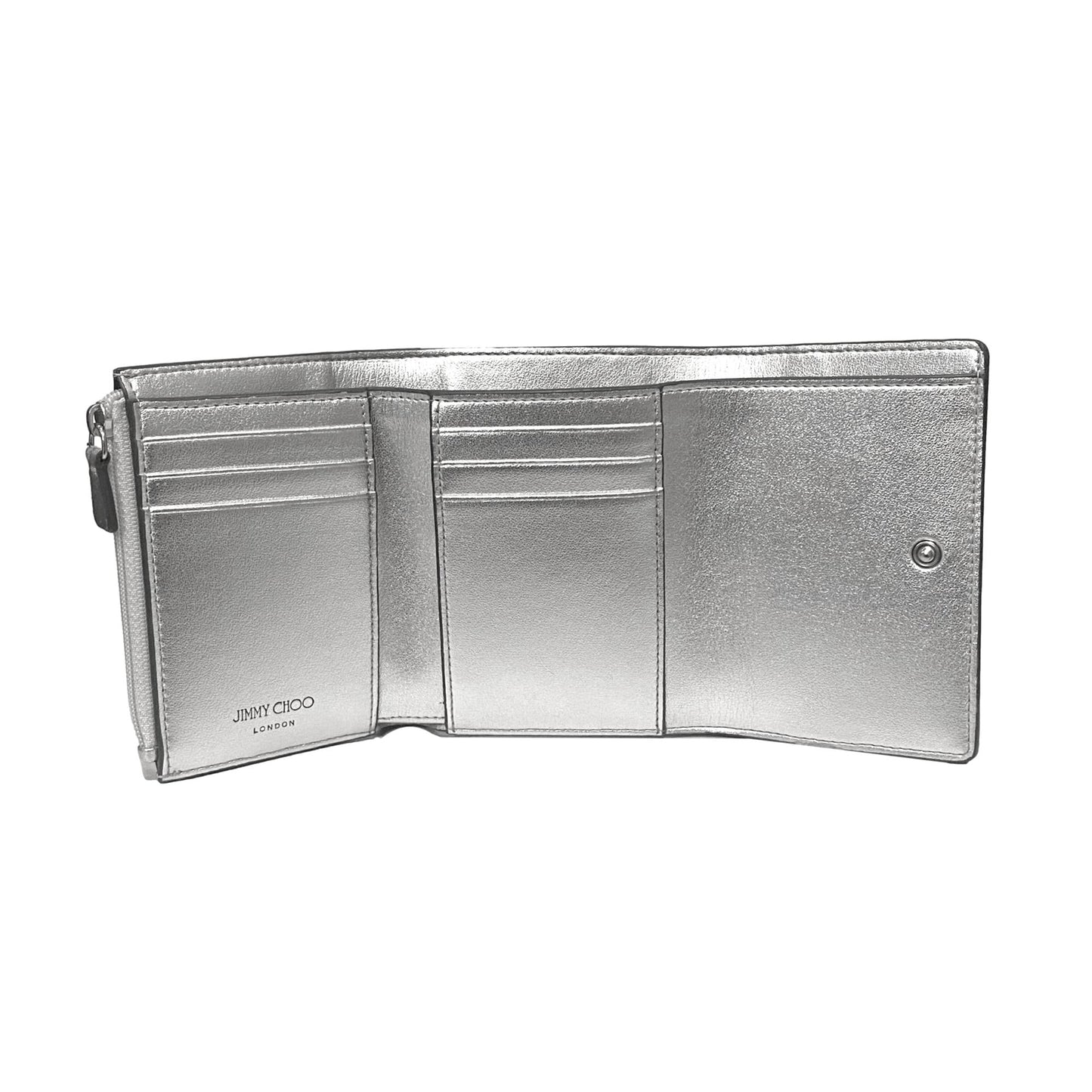 Jimmy Choo Loni Metallic Silver Leather Compact Trifold Wallet