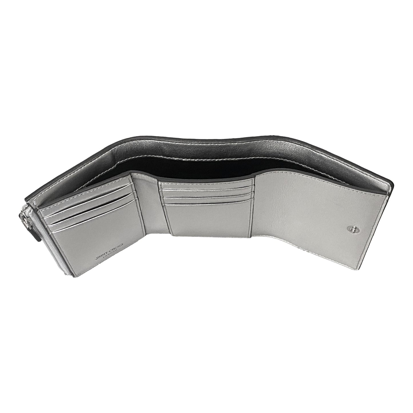 Jimmy Choo Loni Metallic Silver Leather Compact Trifold Wallet