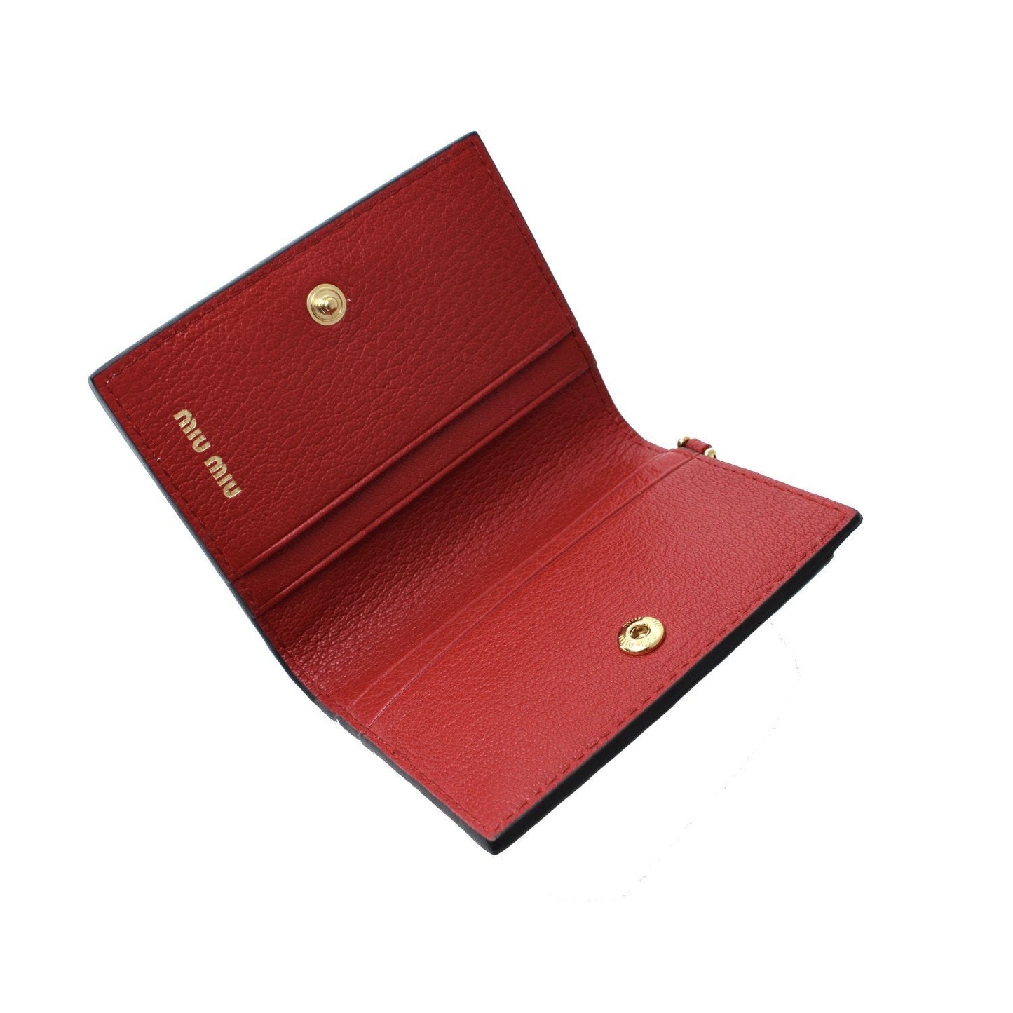 Miu Miu Fuoco Red Leather Credit Card Holder Wallet Madras Chain 5MC320