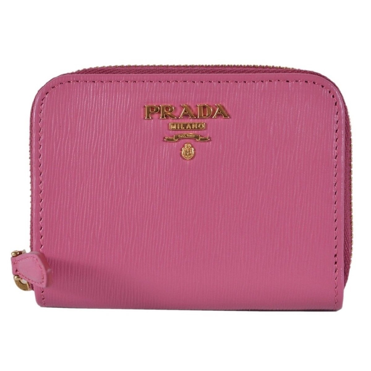 Prada Fuxia Pink Saffiano Leather Zip Around Coin Purse Wallet 1MM268 2EZZ