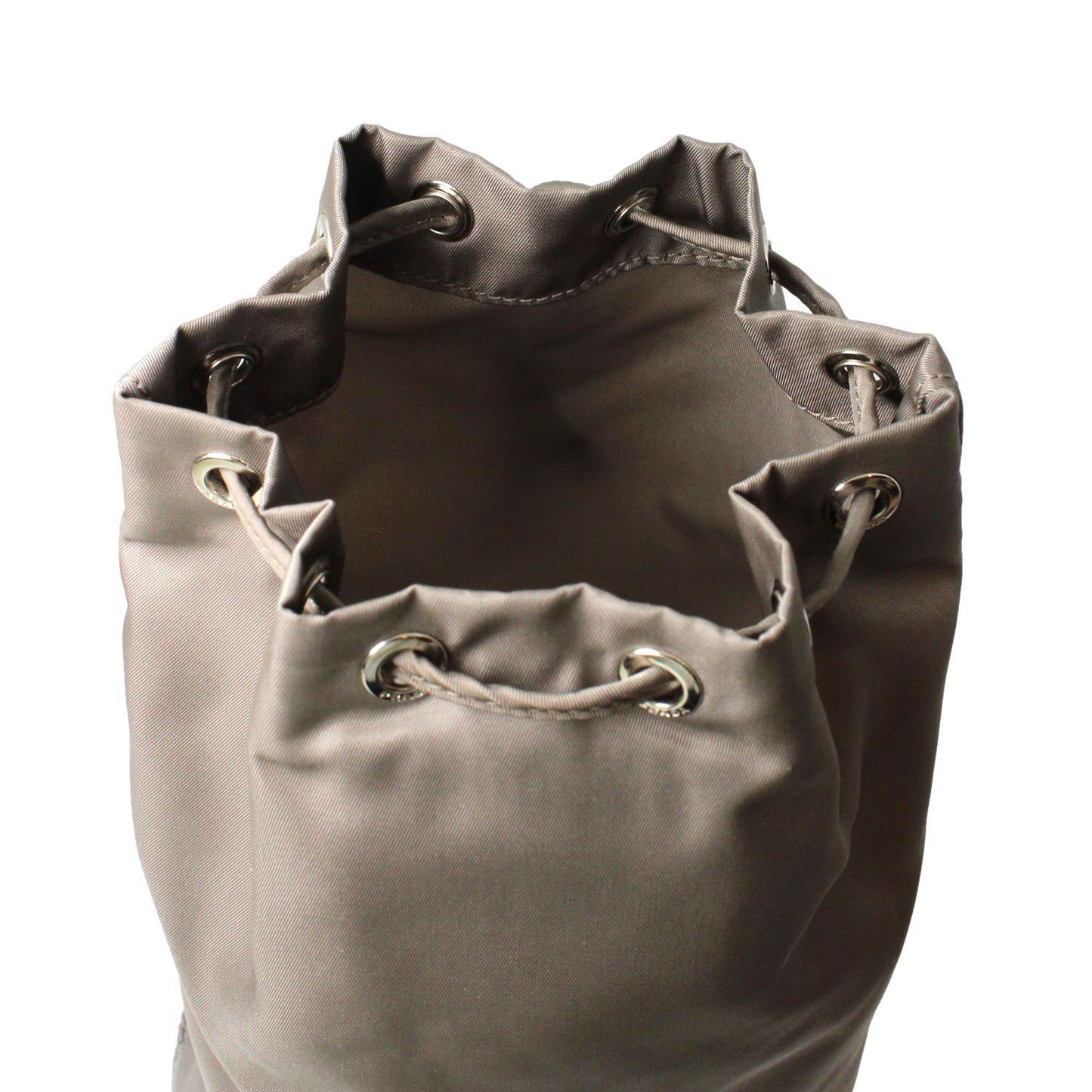 Prada Argilla Grey Tessuto Nylon Triangle Logo Bucket Bag 1NA369