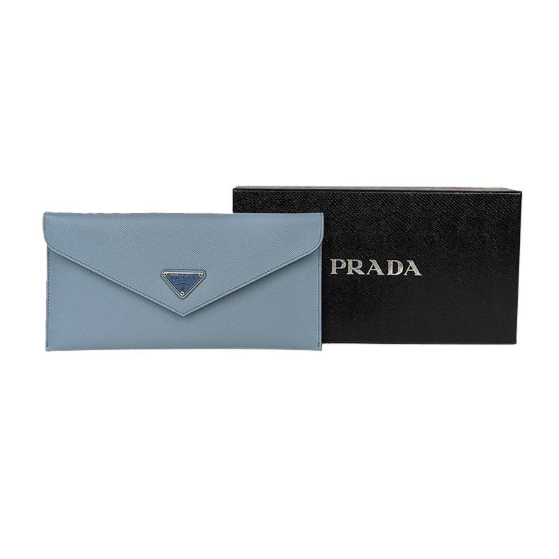 Prada Astrale Blue Saffiano Leather Envelope Document Holder Wallet 1MF006