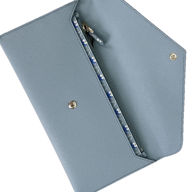 Prada Astrale Blue Saffiano Leather Envelope Document Holder Wallet 1MF006