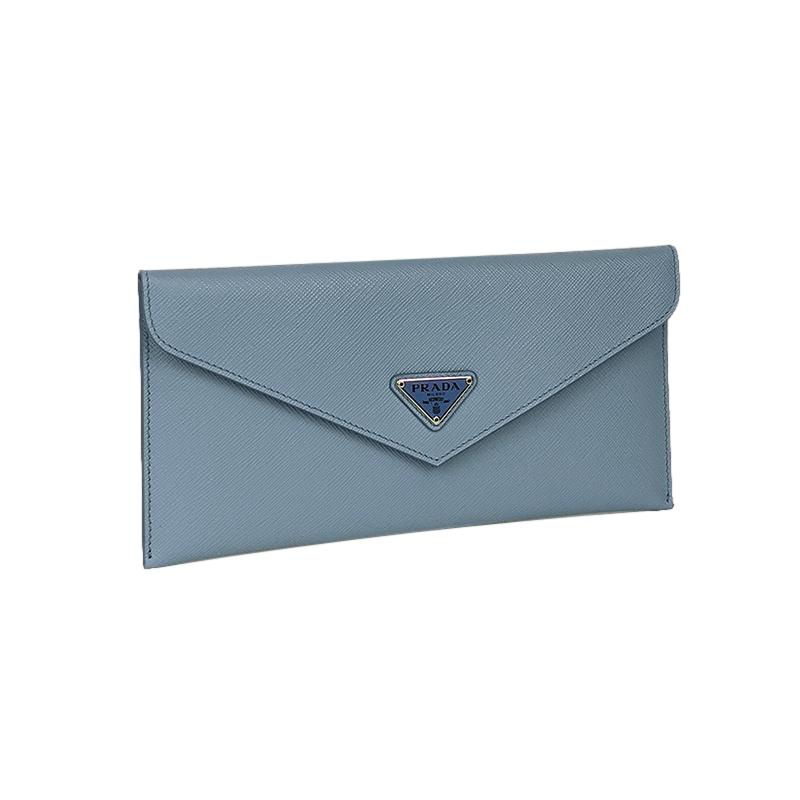 Prada Astrale Blue Saffiano Leather Envelope Document Holder Wallet 1MF006