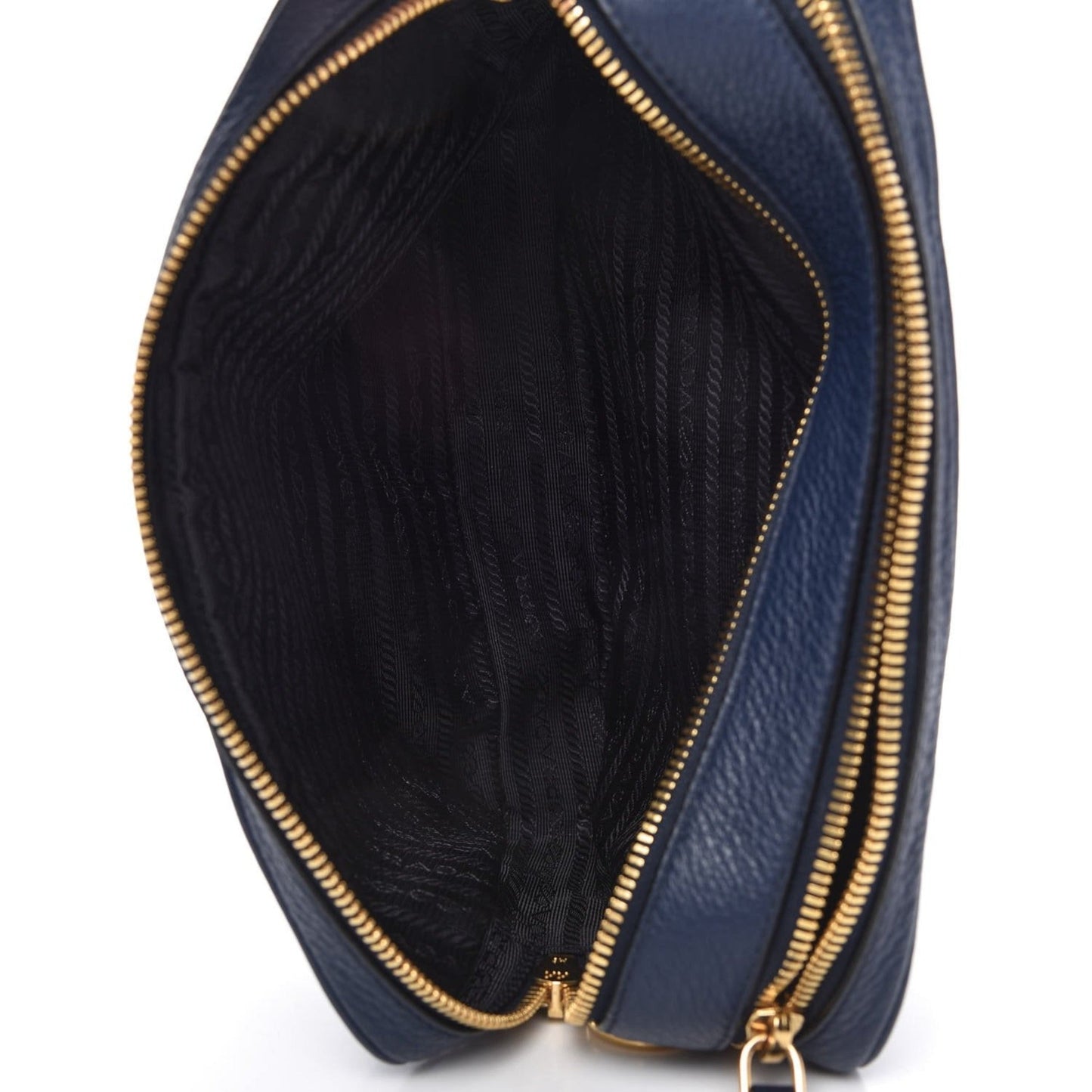 Prada Baltico Blue Vitello Phenix Leather Double Zip Crossbody Bag