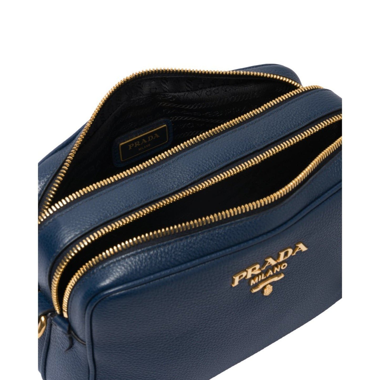 Prada Baltico Blue Vitello Phenix Leather Double Zip Crossbody Bag